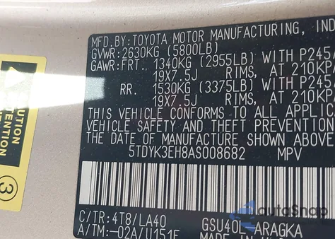 2010 Toyota Highlander Limited V6 from USA, damaged, VIN 5TDYK3EH8AS008682